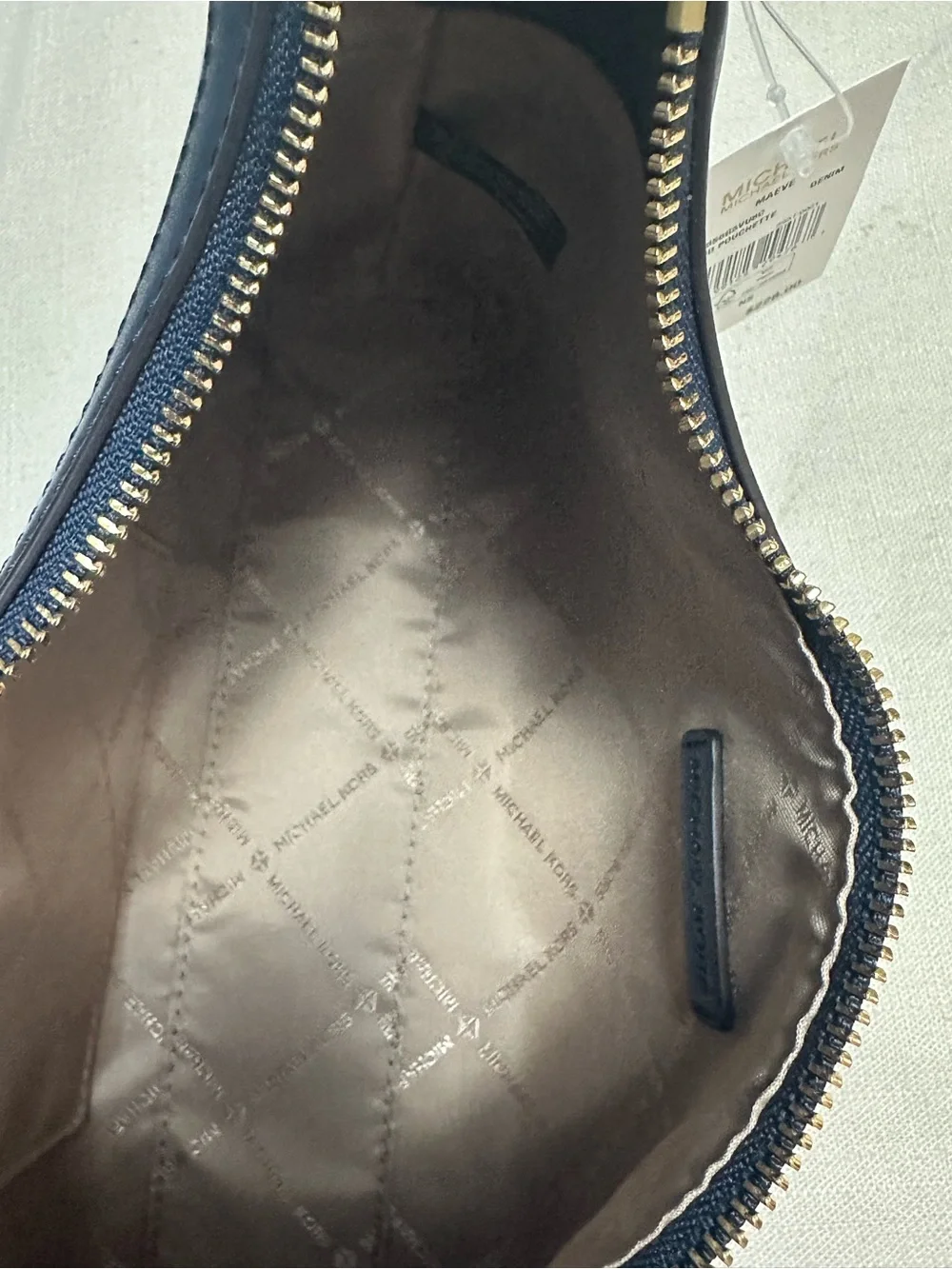 Michael Kors Light Blue Denim Shoulder Hobo Bag with Navy Leather Trim